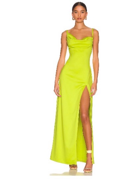Camila Coelho Neon Lime Cowl Neck Maxi Dress With High Slit